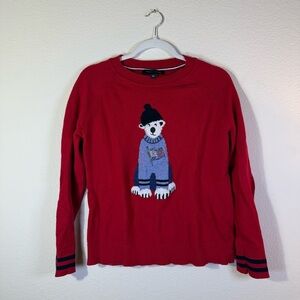 Red Sweater with Polar Bear Design Large Retro